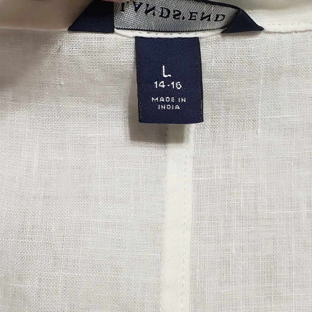 Lands End White 100% Linen V-Neck Tunic Coverup Top Womens Large 14-16 - Picture 6 of 11